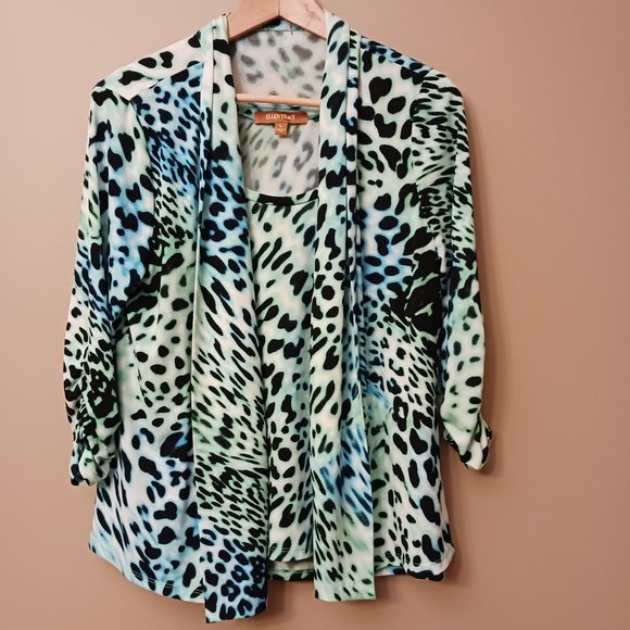 2PC summery tank & jacket set cheetah print w/3/4 sleeve Sz L EUC - Picture 4 of 9